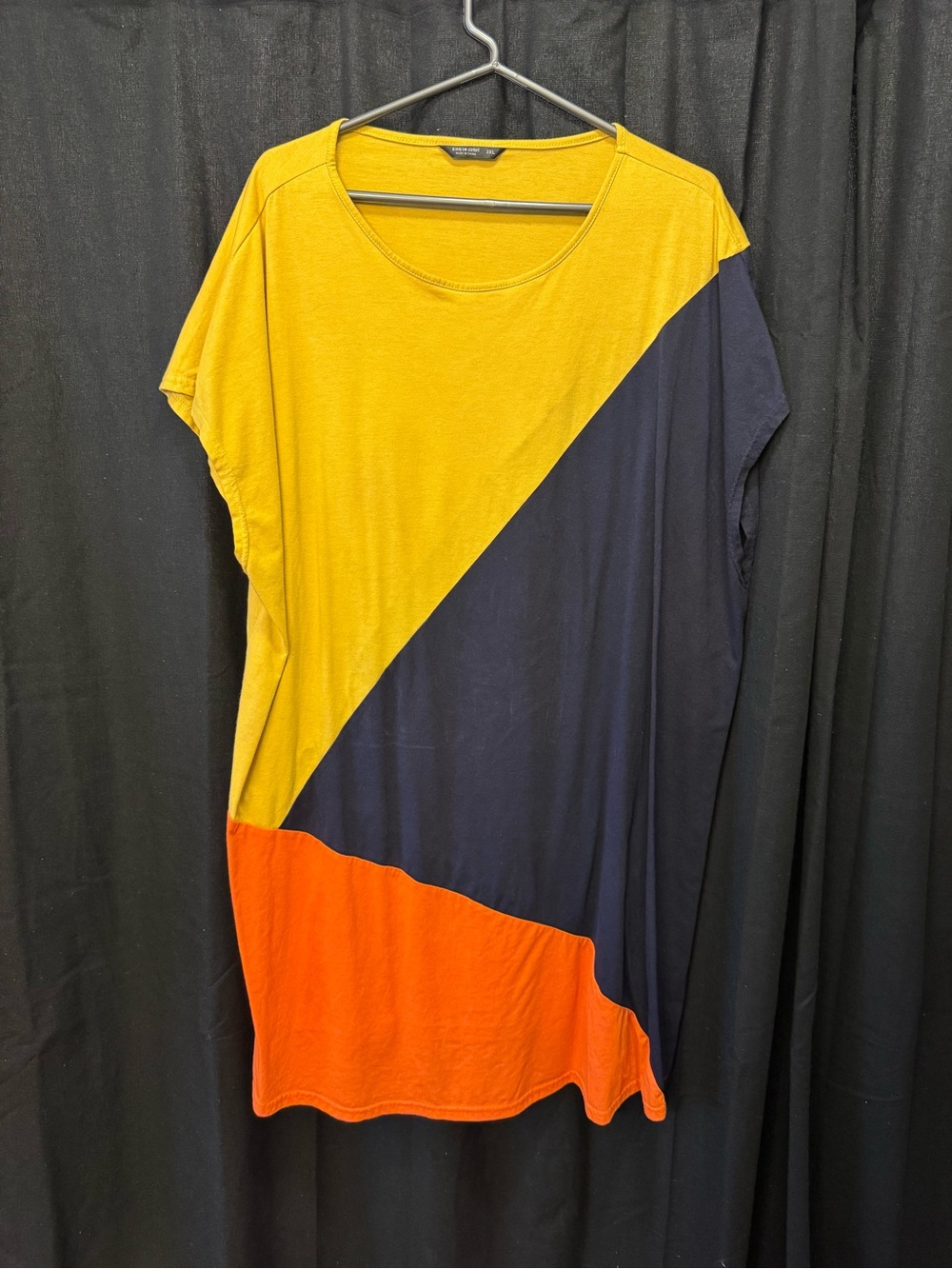 Colorblock Short Sleeve Tunic Dress - Yellow Navy Orange